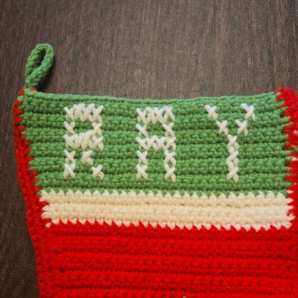 Red and Green Knit Christmas Stocking - Picture 3 of 7
